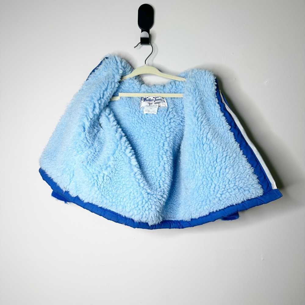 Weather Tamer Jacket Kids 2T Blue Good Vintage Colorblock Sherpa Lined USA Made - Picture 2 of 6